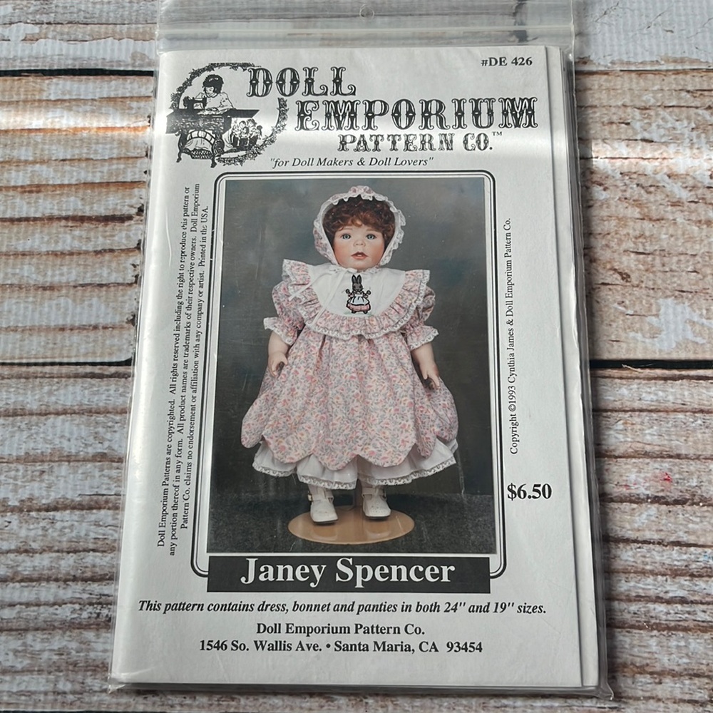 CDoll Emporium Pattern Co, Janey Spencer Uncut Sewing Pattern